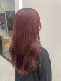 赤色カラー　髪質改善　艶髪ハイトーン　刈谷