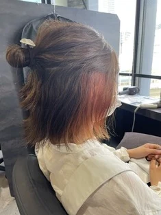 こなれミディ イヤリングカラー オレンジ 簡単アレンジ 大阪梅田