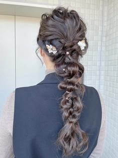 ヘアセット編み込みロング