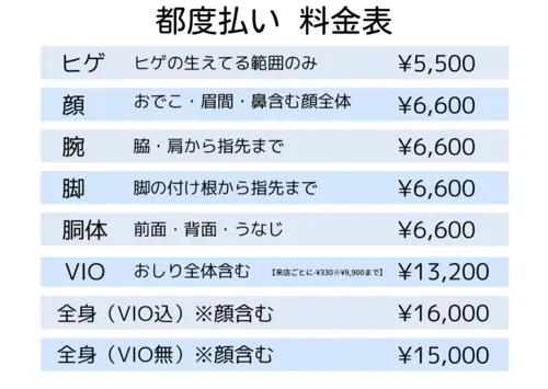 背景画像: 都度払いのみだから安心！
都度で通っても他店のコース料金以下！